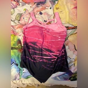 One piece pink and black bathing suit